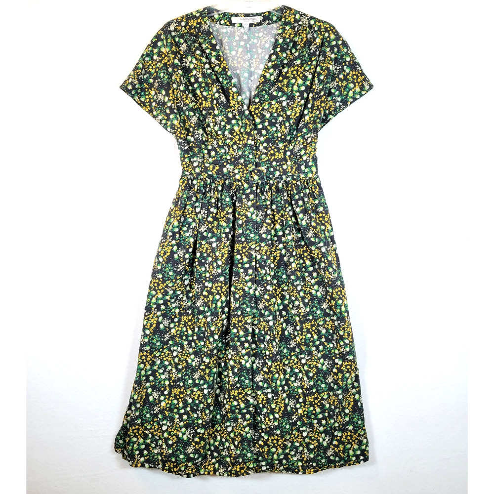 LK Bennett Womens Eva Floral Shirt Button Midi Dress Size 6 Black Trad Wife